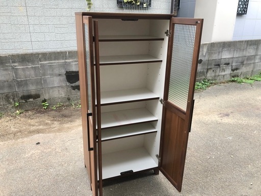 今村家具工芸 フリーボード「ピュアWN」ガラス扉キャビネット 700mm×420mm×1530mm