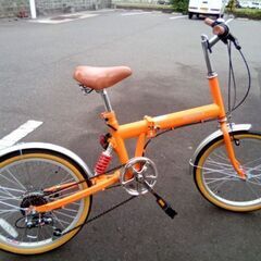 美品♪２０インチ　折りたたみ　自転車　変速　オレンジ/シルバーの画像