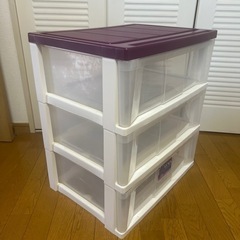  【収納ケース】REXIA 3段チェスト 引き出し式 衣類・小物整理用（透明×ワインレッド）の画像