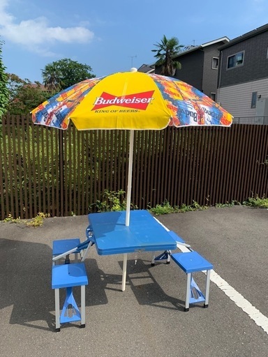 ピクニックテーブル&バドワイザー柄ビーチパラソル set