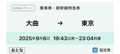 【新幹線】　仙台ー東京
