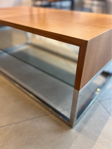 木製×ガラス カフェローテーブル　センターテーブル