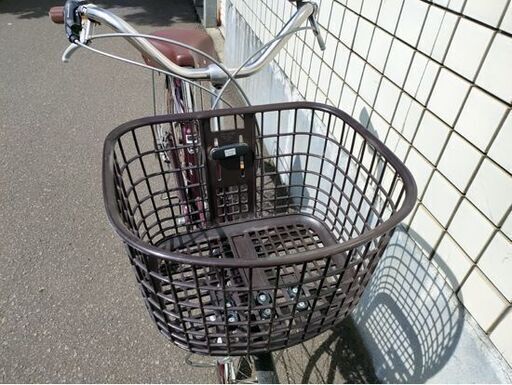 自転車 26インチ 外装6段変速 ライト付き 6段切り替え  リアキャリア付き ママチャリ シティサイクル 赤系 ボルドー 小豆色 札
