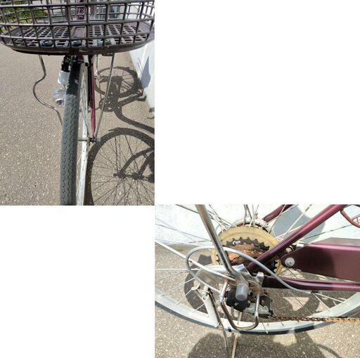 自転車 26インチ 外装6段変速 ライト付き 6段切り替え  リアキャリア付き ママチャリ シティサイクル 赤系 ボルドー 小豆色 札