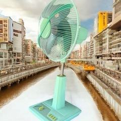 昭和レトロ　HITACHI H-31TS扇風機　グリーン　レトロカラー　動作品の画像