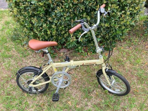 ★千葉・手渡し限定★新品同様★折りたたみ自転車　CAPTAINSTAG　16インチ 外装6段  ラテ色　付属品あり★