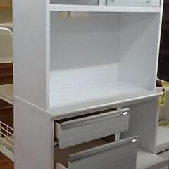 【祇園店】美品！引き出し軽量タイプ！ホワイト食器棚　高さ195cmの画像