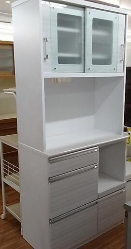 祇園店】美品！引き出し軽量タイプ！ホワイト食器棚 高さ195cm
