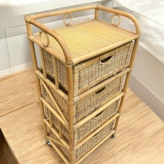 ラタン製　3段チェスト　レトロの画像