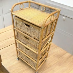 ラタン製　3段チェスト　レトロの画像