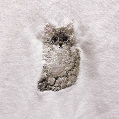 古着屋で購入しました 男女兼用Tシャツ Lサイズ ワンポイントのネコちゃんが可愛い！の画像