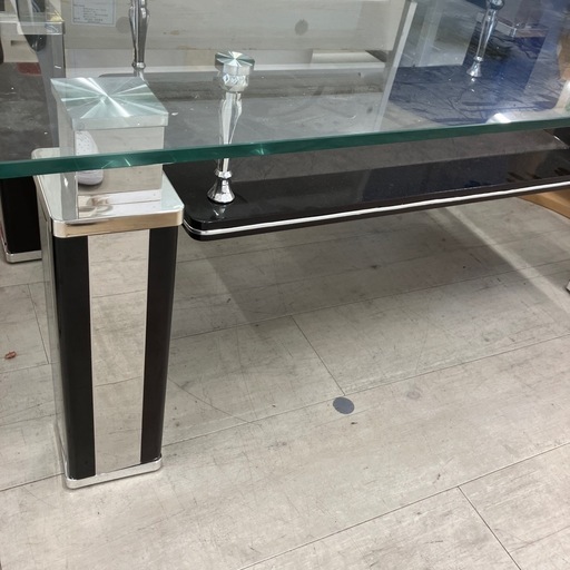 松永家具 ローテーブル ガラス天板 ブラウン×ブラック【トレファク堺