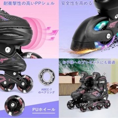 新品未使用　キッズ　ローラースケート　おもちゃ　可愛い　S ピンク インラインスケート 子供用 2サイズ調節可能 光るホイールの画像
