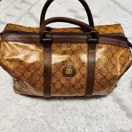 モラビト 牛革×PVCモノグラム ポーチ付　旅行　バック　ハンド　出張　ボストン