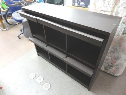 ディスプレイラック フラップ扉 3列2段 幅115cm 奥行40cm 高さ91cm ダークブラウン 本棚 シェルフ ラック 札幌 西岡