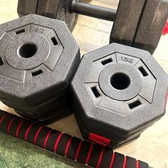 ダンベルセット 合計38kg バー×2本付属 延長してバーベルとしても使用OK 札幌 東区 店頭引き取り歓迎の画像