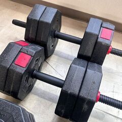 ダンベルセット 合計38kg バー×2本付属 延長してバーベルとしても使用OK 札幌 東区 店頭引き取り歓迎の画像