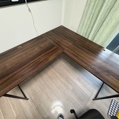 L字型デスク ダークウッド【直接引取限定】の画像