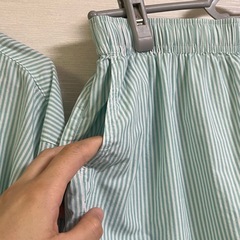ユニクロ　パジャマ　グリーン　上下セット　半袖　長袖　Lサイズ コットン ストライプの画像