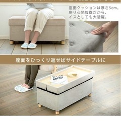 アイリスオーヤマ スツール ベージュ 商品サイズ(cm):幅約76×奥行約38×高さ約35 脚付き収納スツールの画像