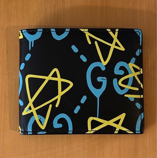 【GUCCI】GGゴースト 二つ折り財布 ブルー/イエロー レザー 財布
