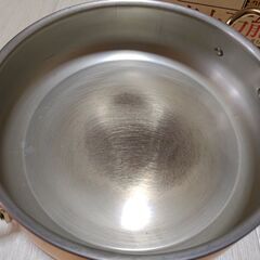 長期保管品　両手鍋 調理器具　純銅卓上万能鍋24㎝ガラス蓋付　レトロ　未使用の画像