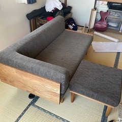 デザイナーズローソファ（オットマン付き）の画像