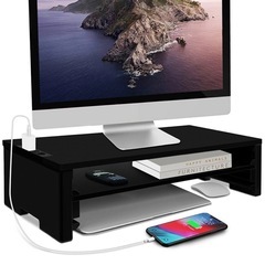 ほぼ新品★モニター台 コンセント付き パソコン台 机上 キーボード収納 プリンター台 二段 54cm 机上整理 机上台 ラックの画像