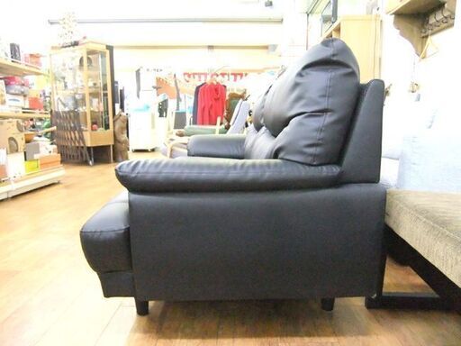 ニトリ ソファ 合皮 幅178×奥82×高84 ブラック 長椅子 オットマン付き