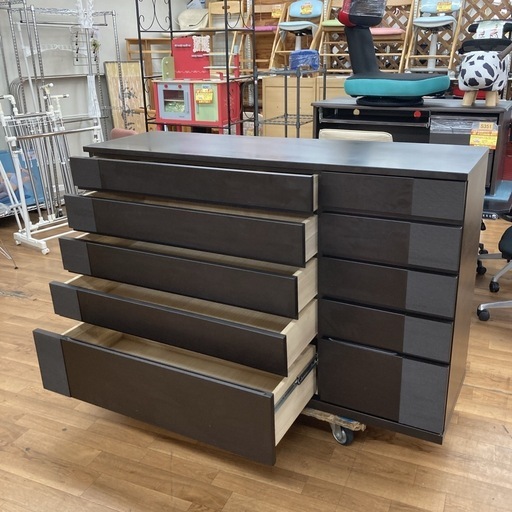ジモティー限定価格！S238⭐ 高級 府中家具 桐製５段チェスト ダークブラウン 幅約150cm USED