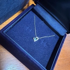 オープンハート ネックレス ブルー石 ダイヤモンド K10WG レディースの画像