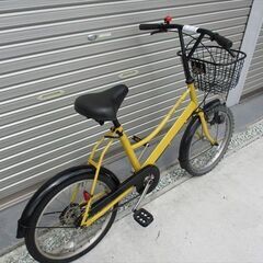 E479★　7500円★　ミニベロ中古自転車 アサヒ　イエロー　カゴ付き【20インチ 】の画像