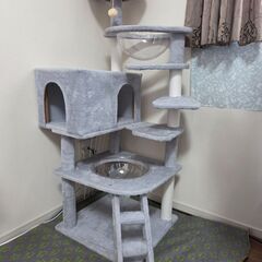 キャットタワー美品（RAKU 据え置き・グレー） ※引き取り条件ありの画像
