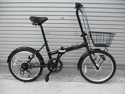 E487★　15800円★　折りたたみ中古自転車　ブラック　LEDオートライト　６段　カゴ付き【20インチ 】