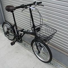 E487★　15800円★　折りたたみ中古自転車　ブラック　LEDオートライト　６段　カゴ付き【20インチ 】の画像