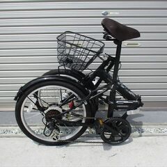 E487★　15800円★　折りたたみ中古自転車　ブラック　LEDオートライト　６段　カゴ付き【20インチ 】の画像