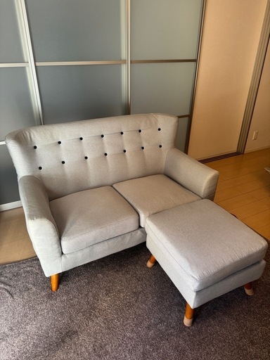 【売約済】NOCE ソファ グレー 2人掛け オットマン付き
