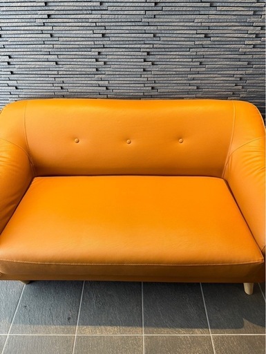 モダンデコ　レザーソファ　2人がけ　オレンジ　合成皮革ソファ
