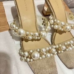 RANDA パールサンダル アイボリー Lサイズの画像