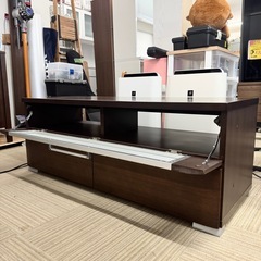 【超美品‼️】天然木製♪ 120cm幅ローボード テレビ台 リビング収納家具 オーク材ミドルブラウン♪の画像