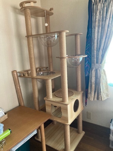猫家族 木製キャットタワー  宇宙船ボウル