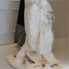 【希少】打掛　白無垢　ラメ入り　パール泊　豪華　結婚式　鶴　白打掛　ゴールドの画像