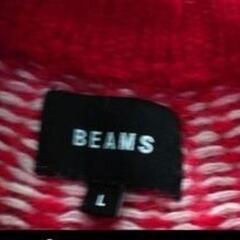 洋服まとめ買いの方値引き致します！BEAMS コットンニット幾何学模様 赤 クルーネックセーター Ｌサイズの画像