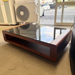 【超美品‼️】定価66,400円♪ 120cm幅センターテーブル リビングテーブル ローテーブル ブラックガラス オーク材ブラウン♪の画像