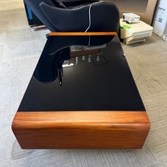 【超美品‼️】定価66,400円♪ 120cm幅センターテーブル リビングテーブル ローテーブル ブラックガラス オーク材ブラウン♪の画像
