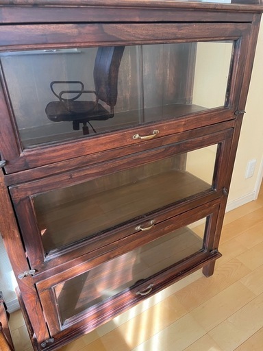 北欧　3段フラップ　ガラス　キャビネット　シェルフ　アンティーク　チーク　飾り棚