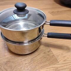 片手2段蒸し器　ステンレス　ガラス蓋付き　18cm　未使用保管品の画像