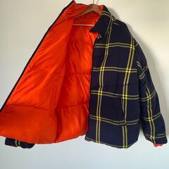 【引越し】リバーシブル中綿ジャケット（オレンジ×チェック柄・メンズL）4,000円の画像