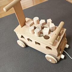 森のパズルバス MOCCO 【木製】【乗り物おもちゃ】【日本製手押し車】　歩行器　知育玩具　パズル　積み木　の画像