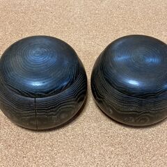 【中古/長期保管品/お引取限定】■碁石＋木製碁笥（φ134mm×H95mm）セット■碁笥割れあり■の画像